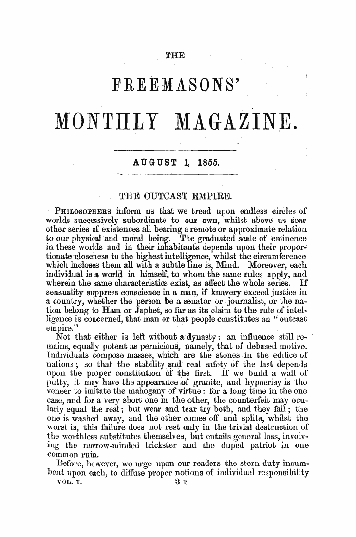 The Freemasons' Monthly Magazine: 1855-08-01 - Untitled Article