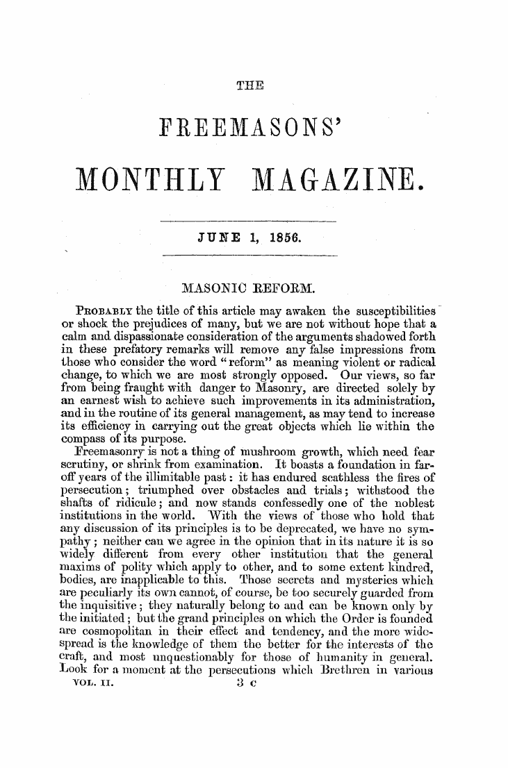 The Freemasons' Monthly Magazine: 1856-06-01: 1