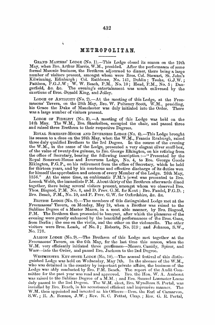 The Freemasons' Monthly Magazine: 1856-06-01 - Metropolitan.