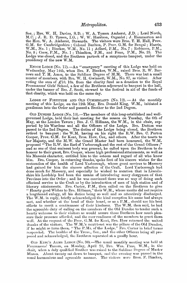 The Freemasons' Monthly Magazine: 1856-06-01 - Metropolitan.