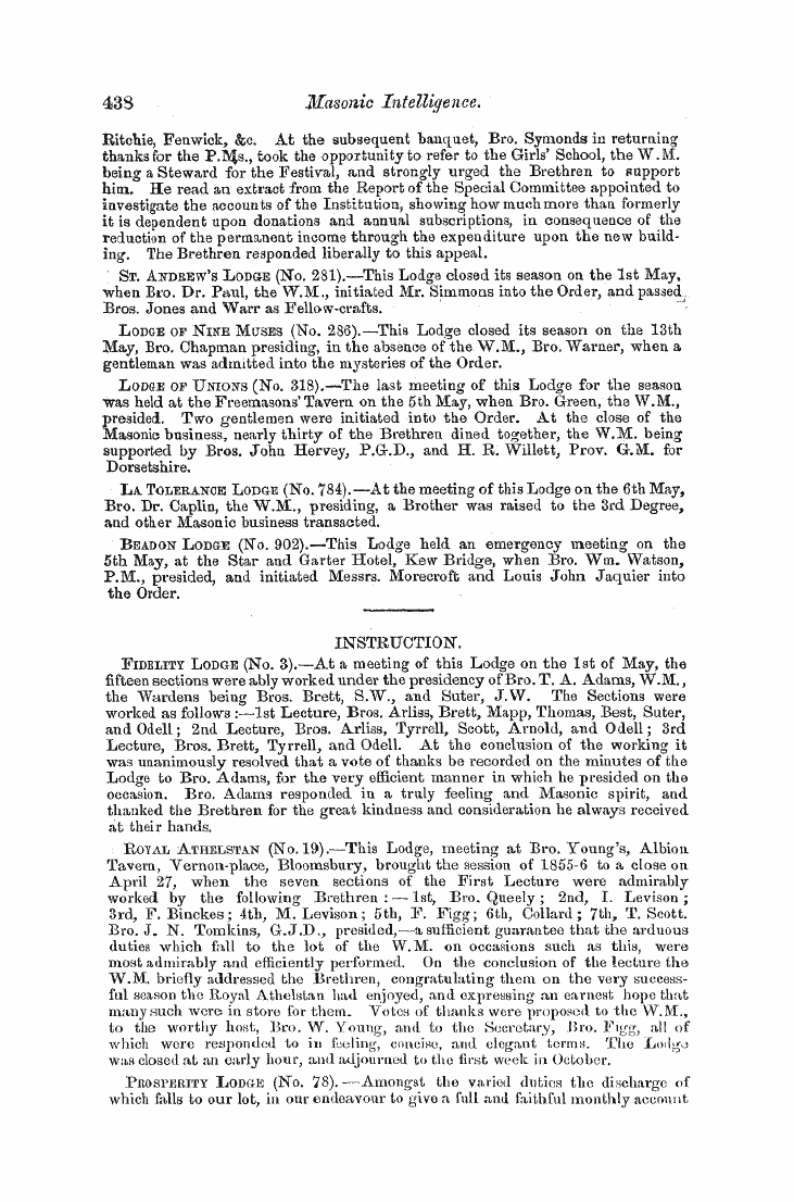 The Freemasons' Monthly Magazine: 1856-06-01 - Metropolitan.