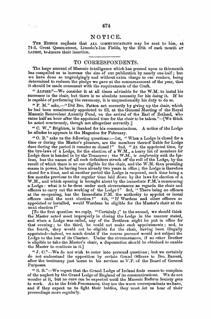 The Freemasons' Monthly Magazine: 1856-06-01 - To Correspondents.