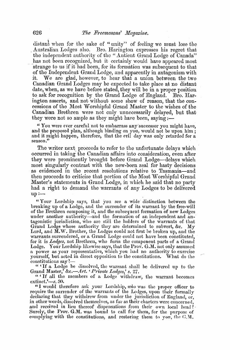 The Freemasons' Monthly Magazine: 1858-04-01 - The Canadas.