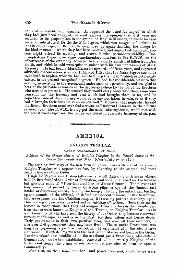 The Freemasons' Monthly Magazine: 1858-05-01 - America