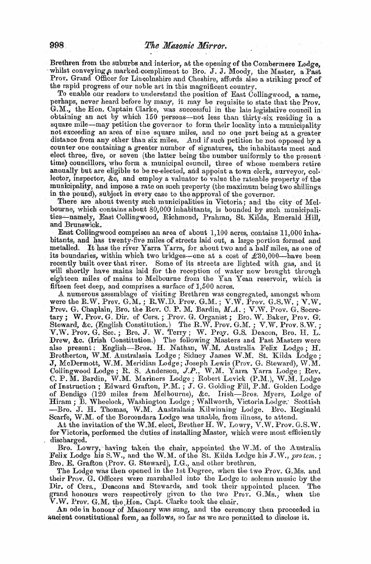 The Freemasons' Monthly Magazine: 1858-05-01 - Colonial.