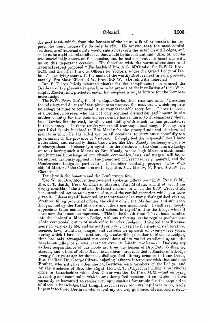 The Freemasons' Monthly Magazine: 1858-05-01 - Colonial.