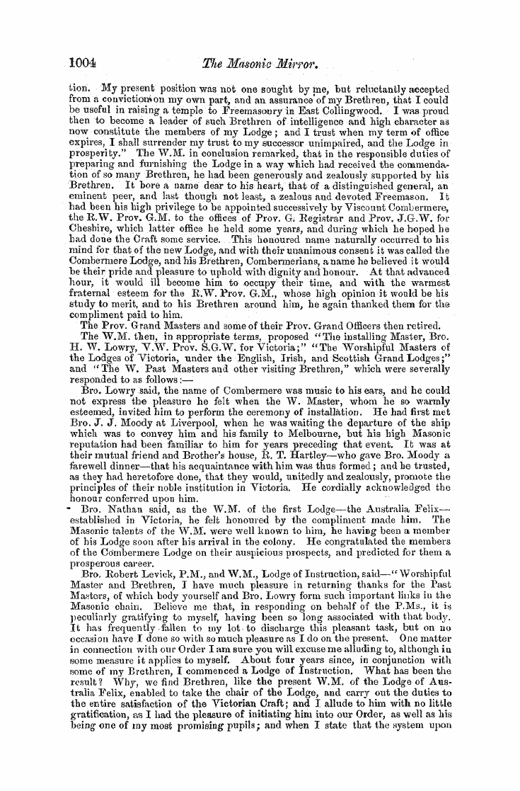 The Freemasons' Monthly Magazine: 1858-05-01 - Colonial.