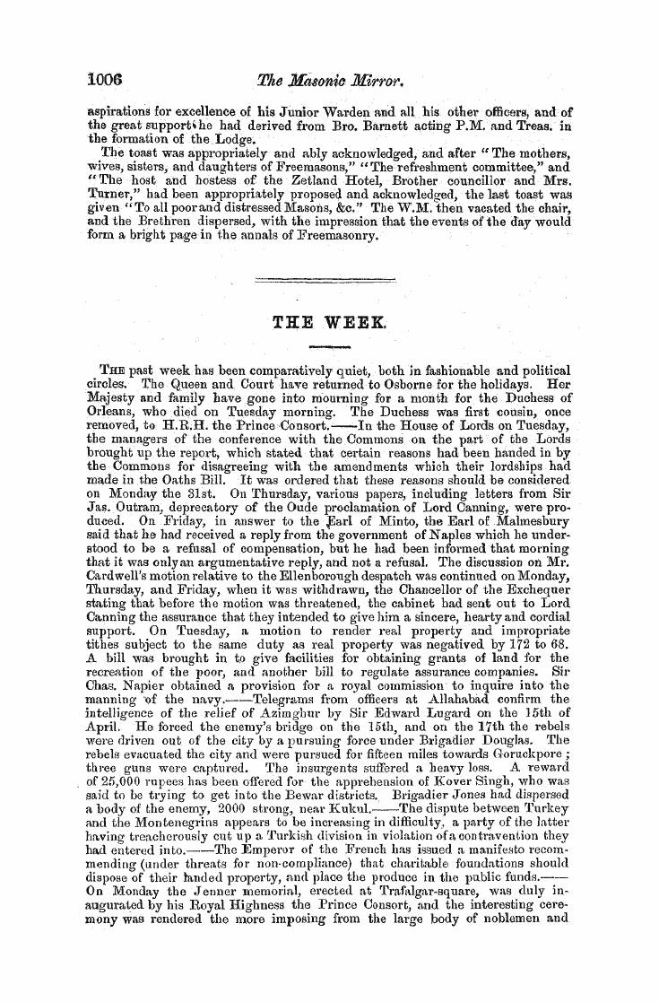 The Freemasons' Monthly Magazine: 1858-05-01 - Colonial.