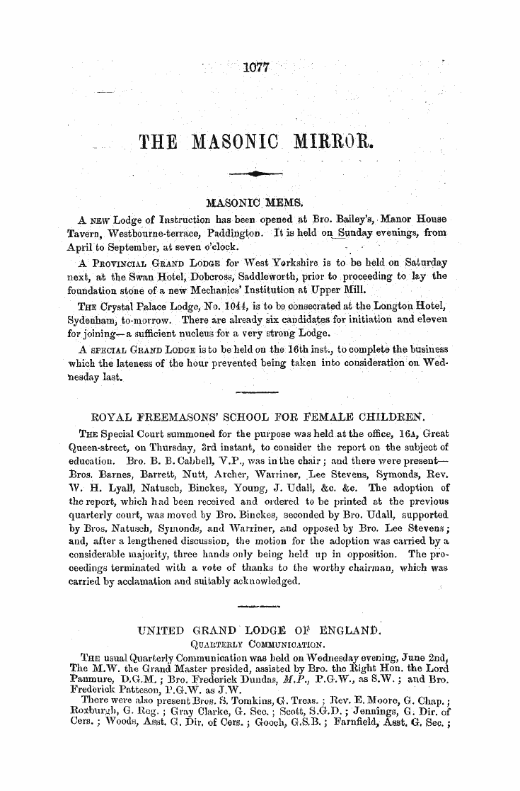 The Freemasons' Monthly Magazine: 1858-06-01 - The Masonic Mie10e