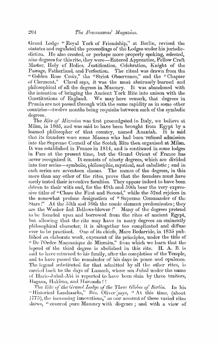 The Freemasons' Monthly Magazine: 1858-08-01 - The Rites Op Freemasonry.