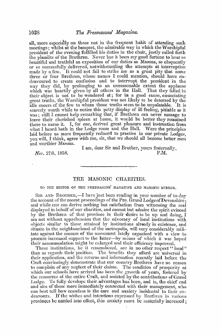 The Freemasons' Monthly Magazine: 1858-12-01 - Corresfoidence,