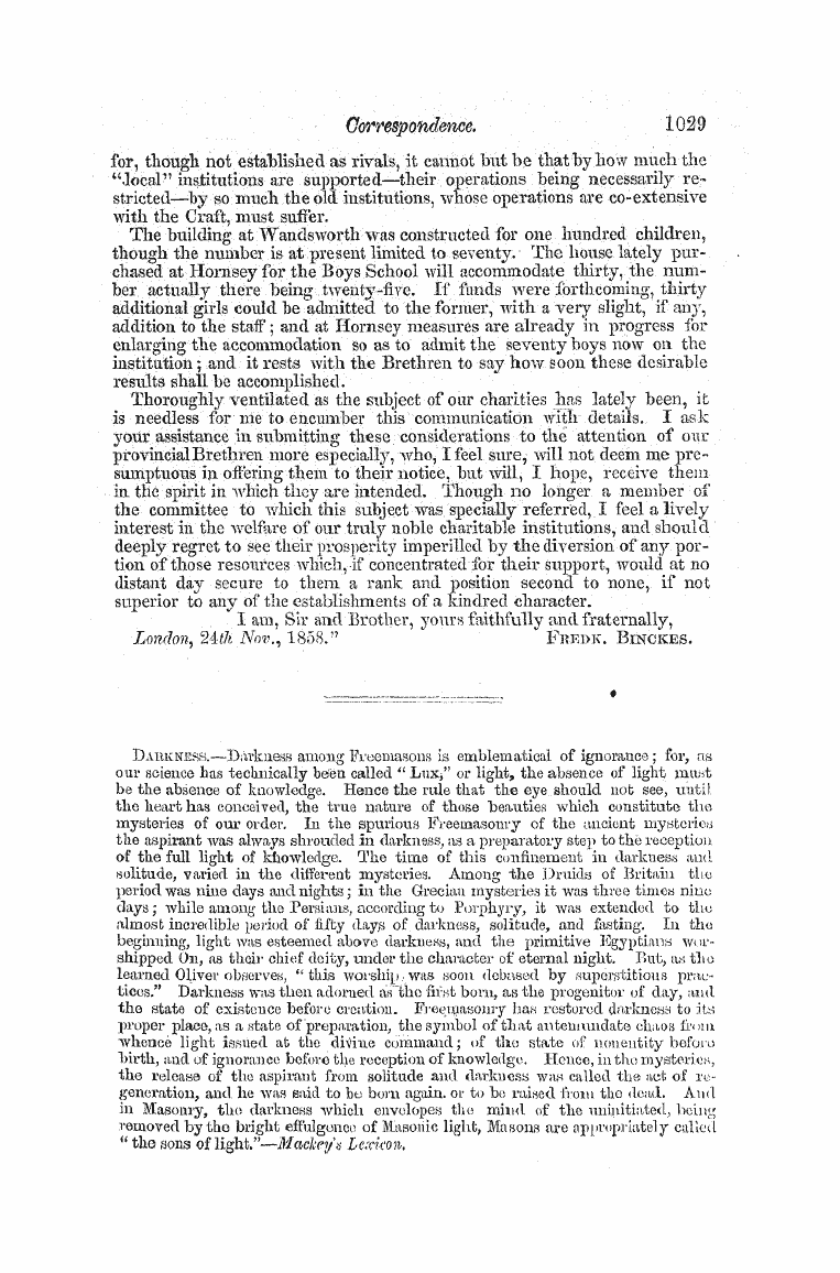 The Freemasons' Monthly Magazine: 1858-12-01 - Corresfoidence,