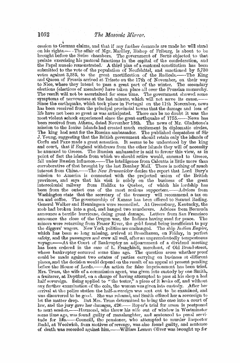 The Freemasons' Monthly Magazine: 1858-12-01 - Yv The Week/