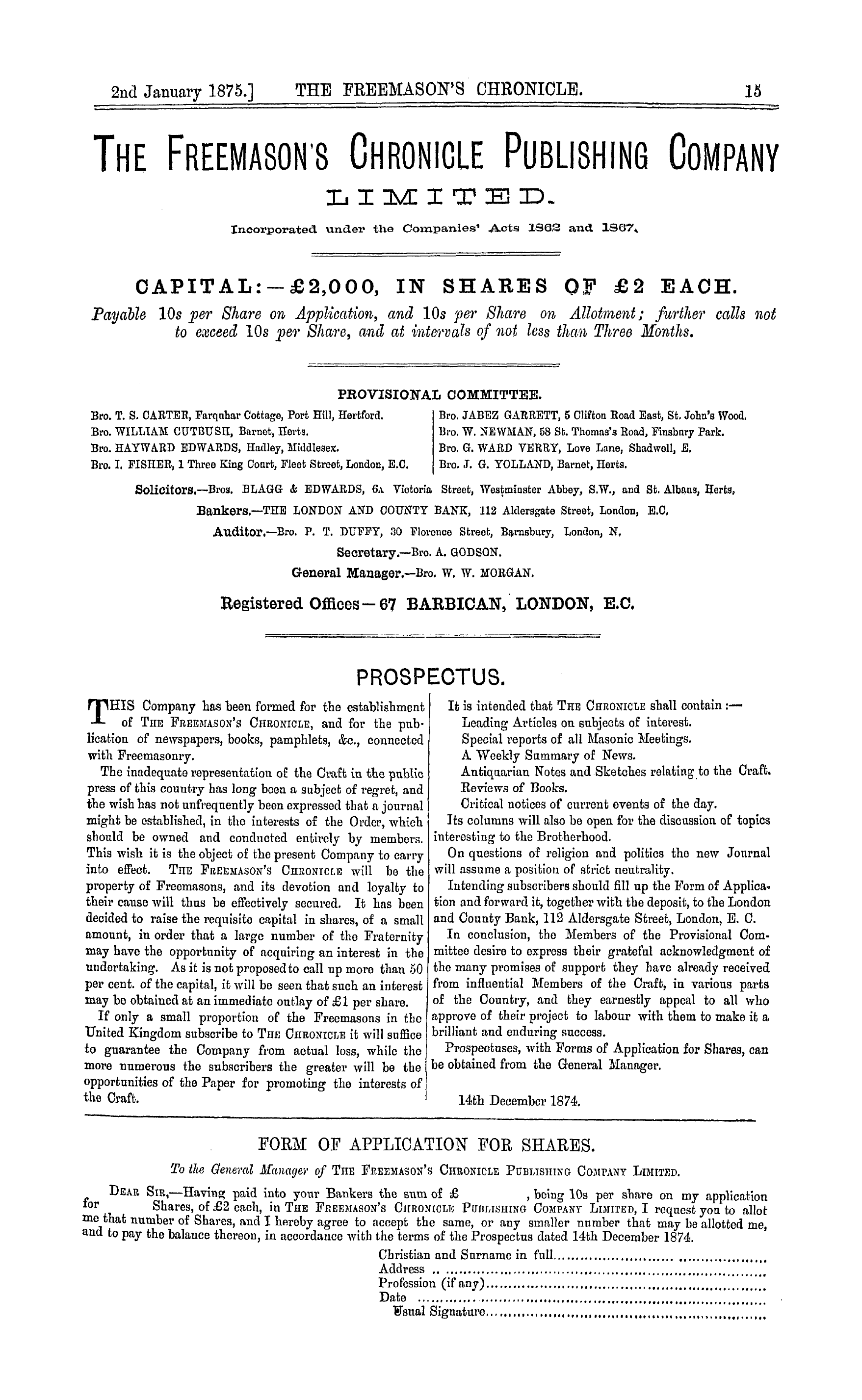 The Freemason's Chronicle: 1875-01-02 - Ad01900