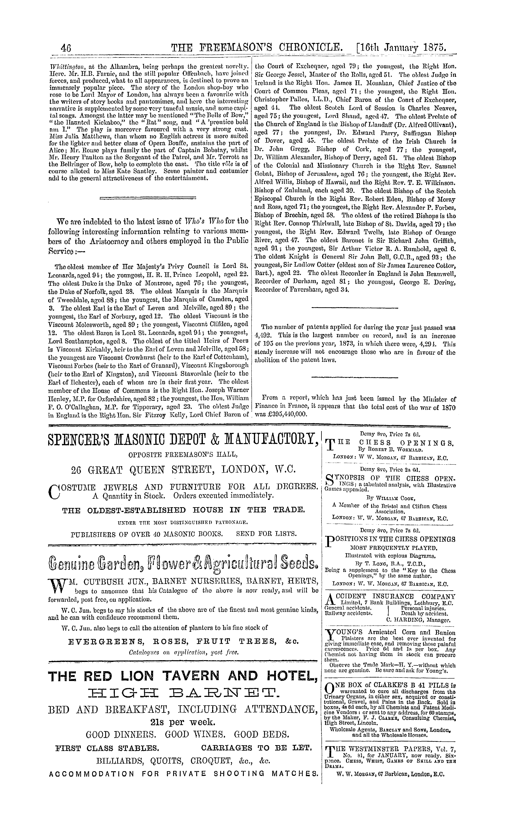 The Freemason's Chronicle: 1875-01-16 - Ad01410