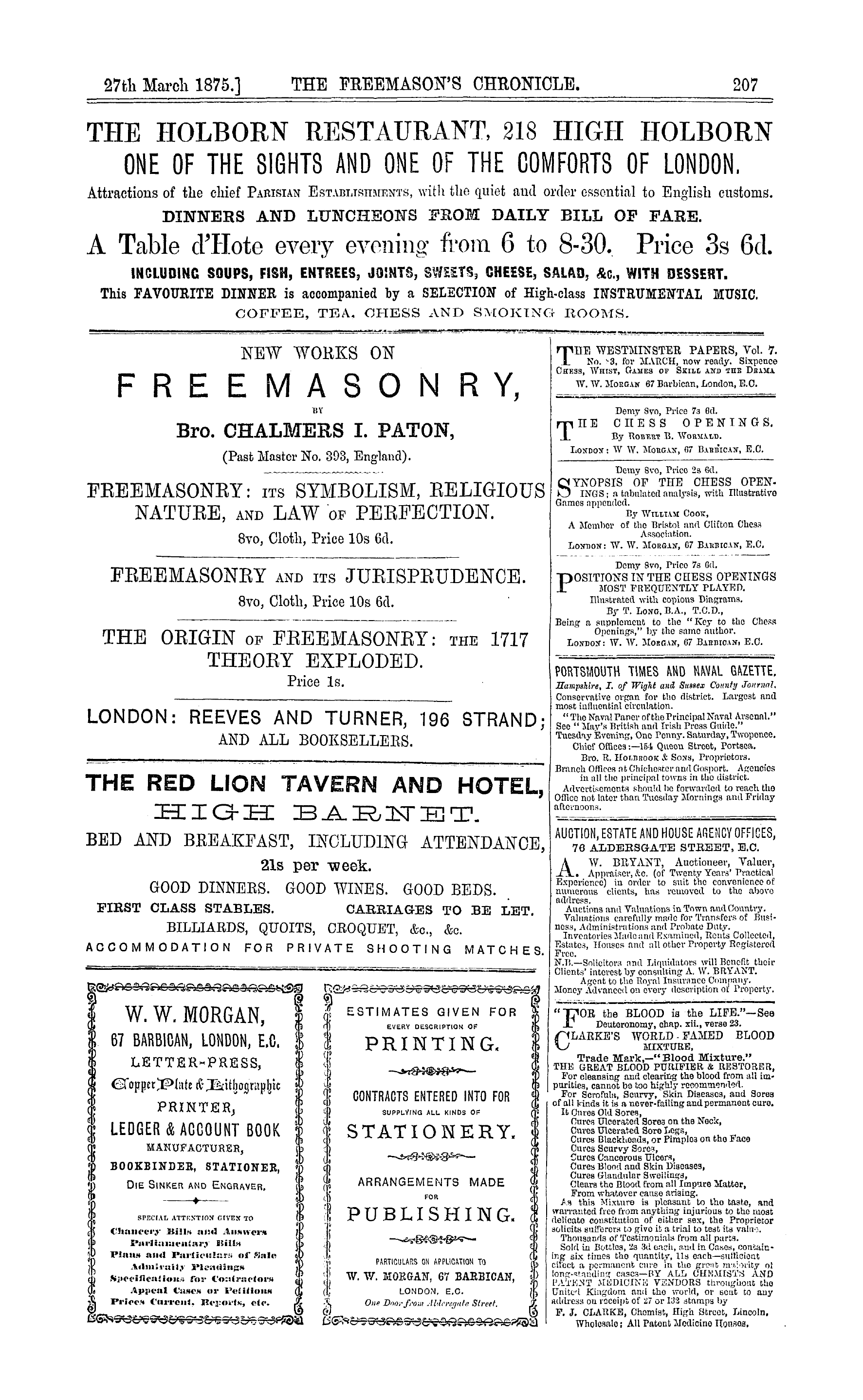 The Freemason's Chronicle: 1875-03-27 - Ad01502