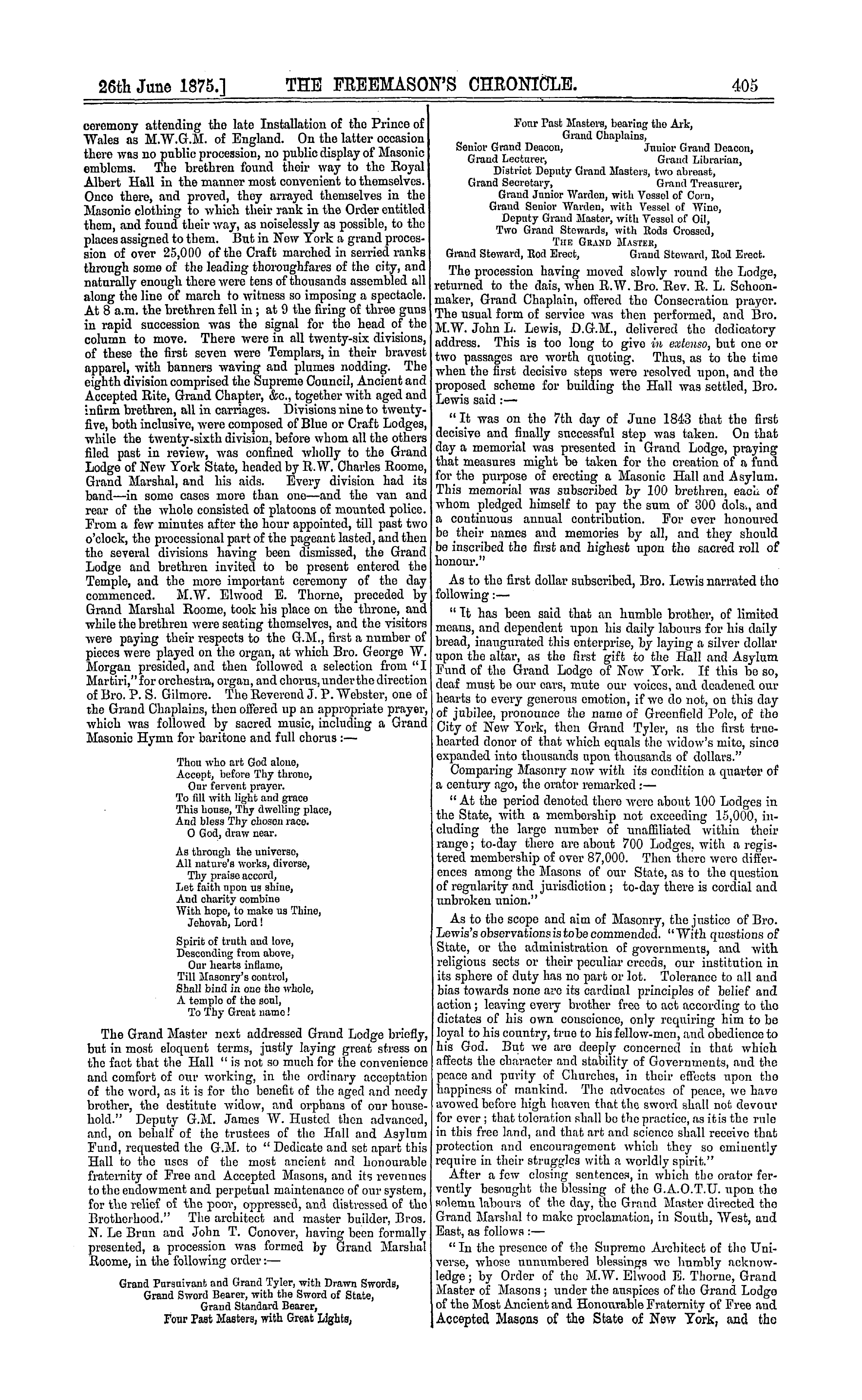 The Freemason's Chronicle: 1875-06-26 - Dedication Of The New Masonic Temple, New York.