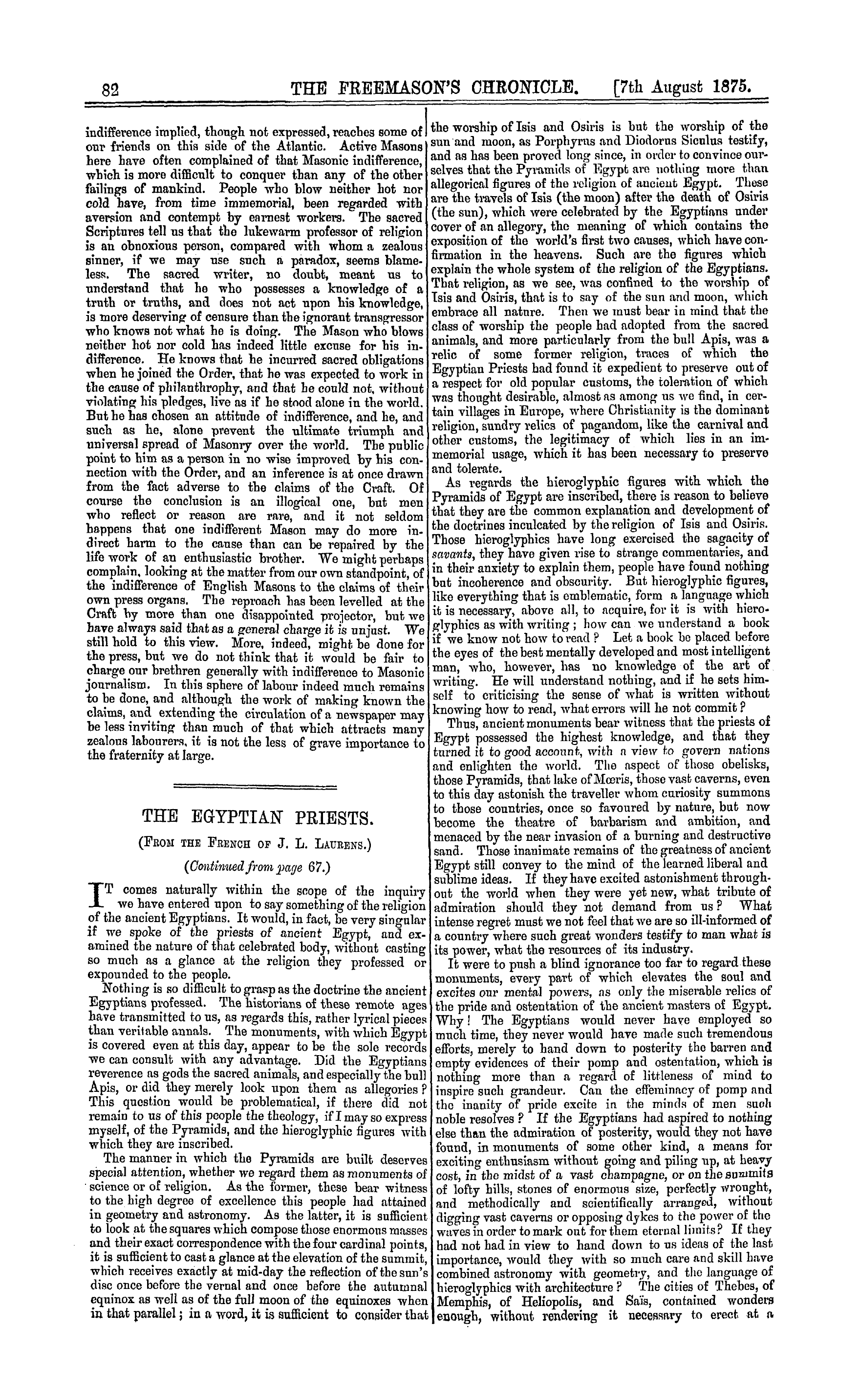 The Freemason's Chronicle: 1875-08-07 - The Press And The Craft.