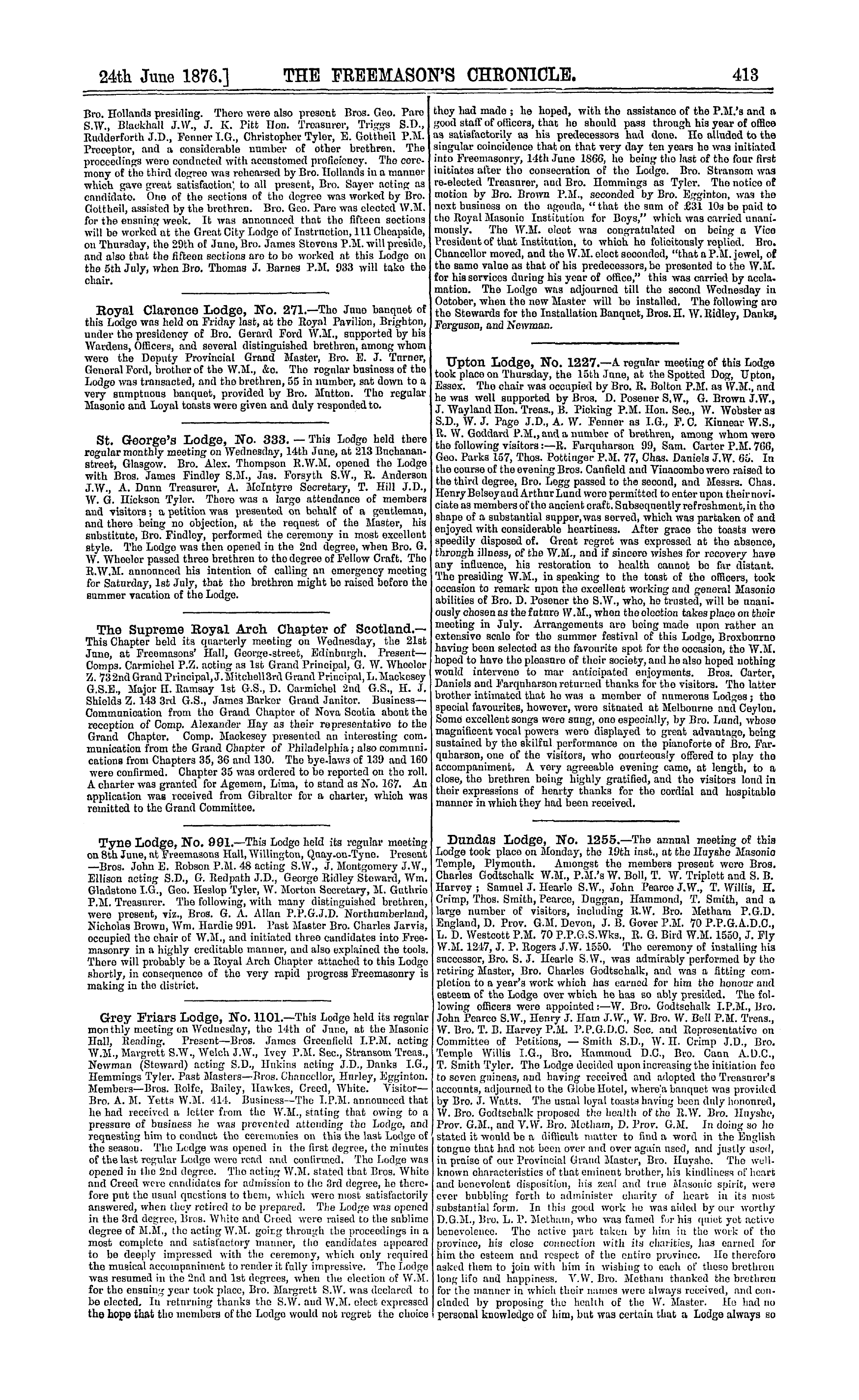 The Freemason's Chronicle: 1876-06-24 - Notices Of Meetings.