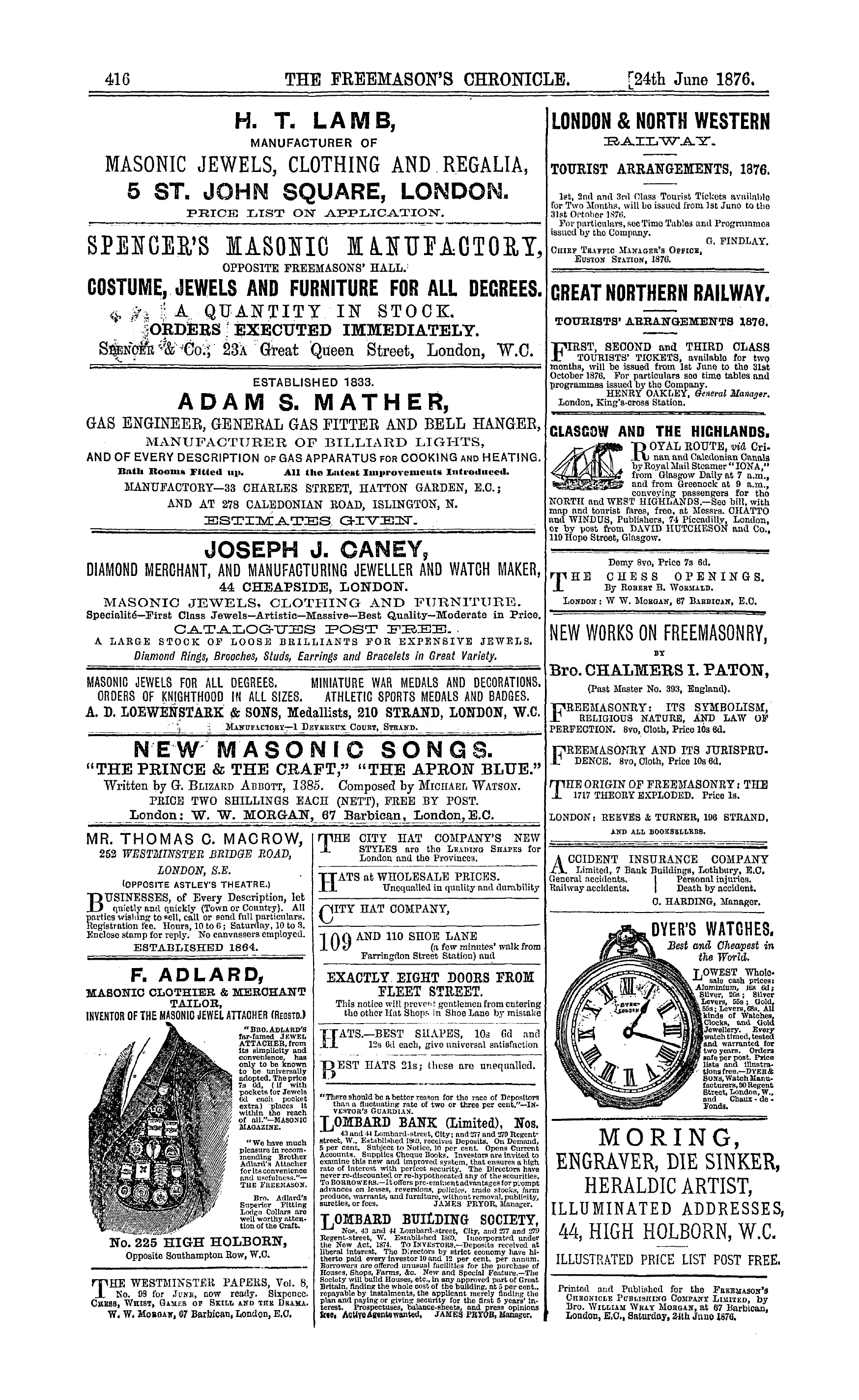 The Freemason's Chronicle: 1876-06-24 - Ad01617