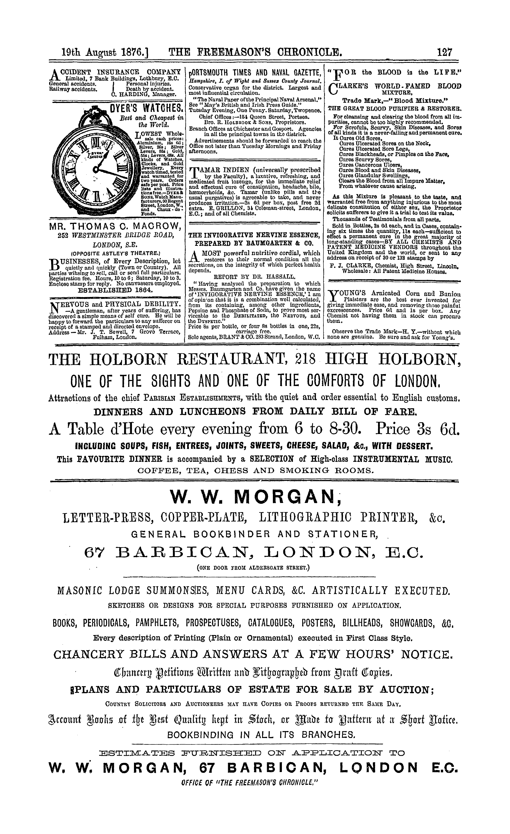 The Freemason's Chronicle: 1876-08-19 - Ad01509