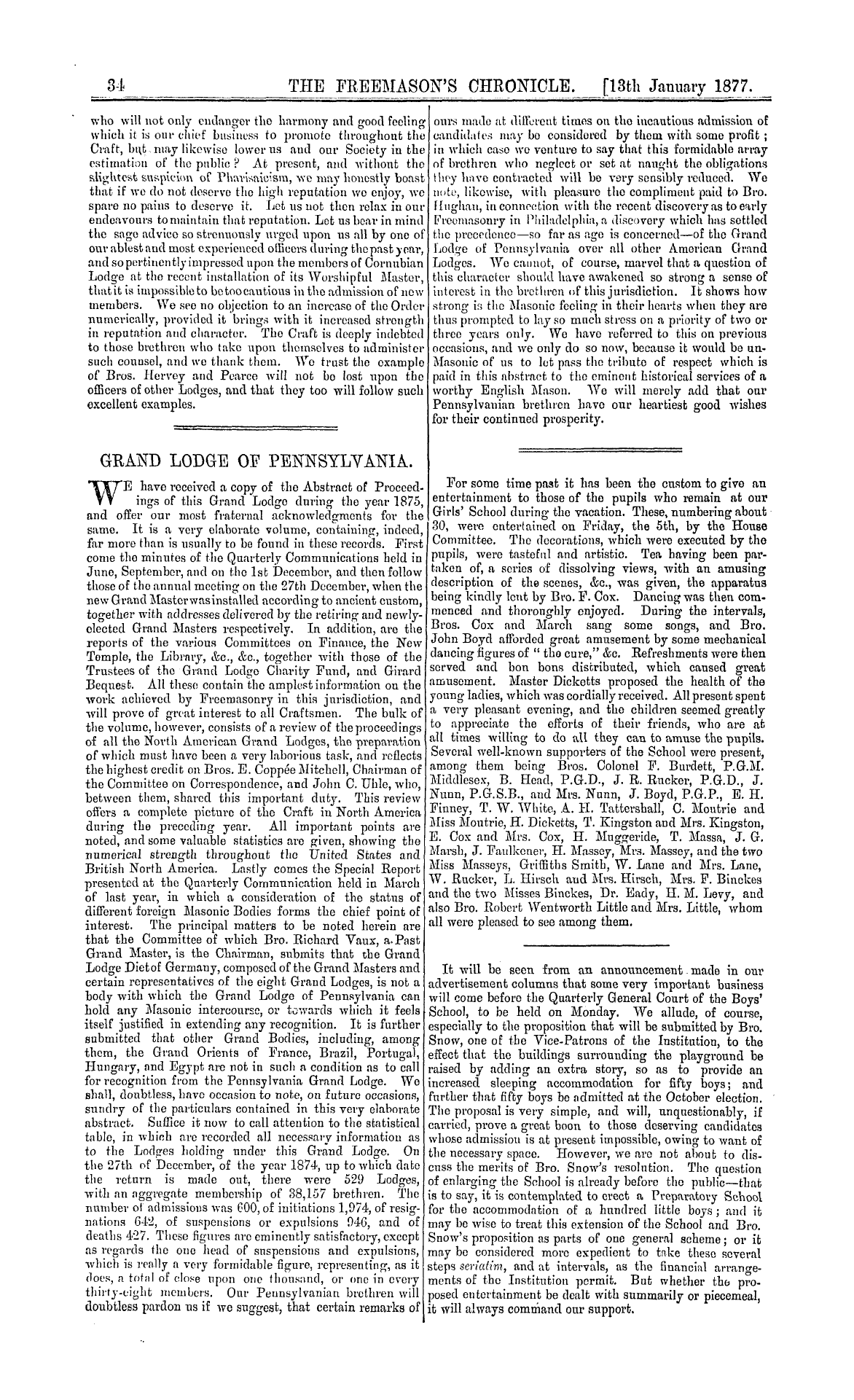 The Freemason's Chronicle: 1877-01-13 - Admission Of Candidates.