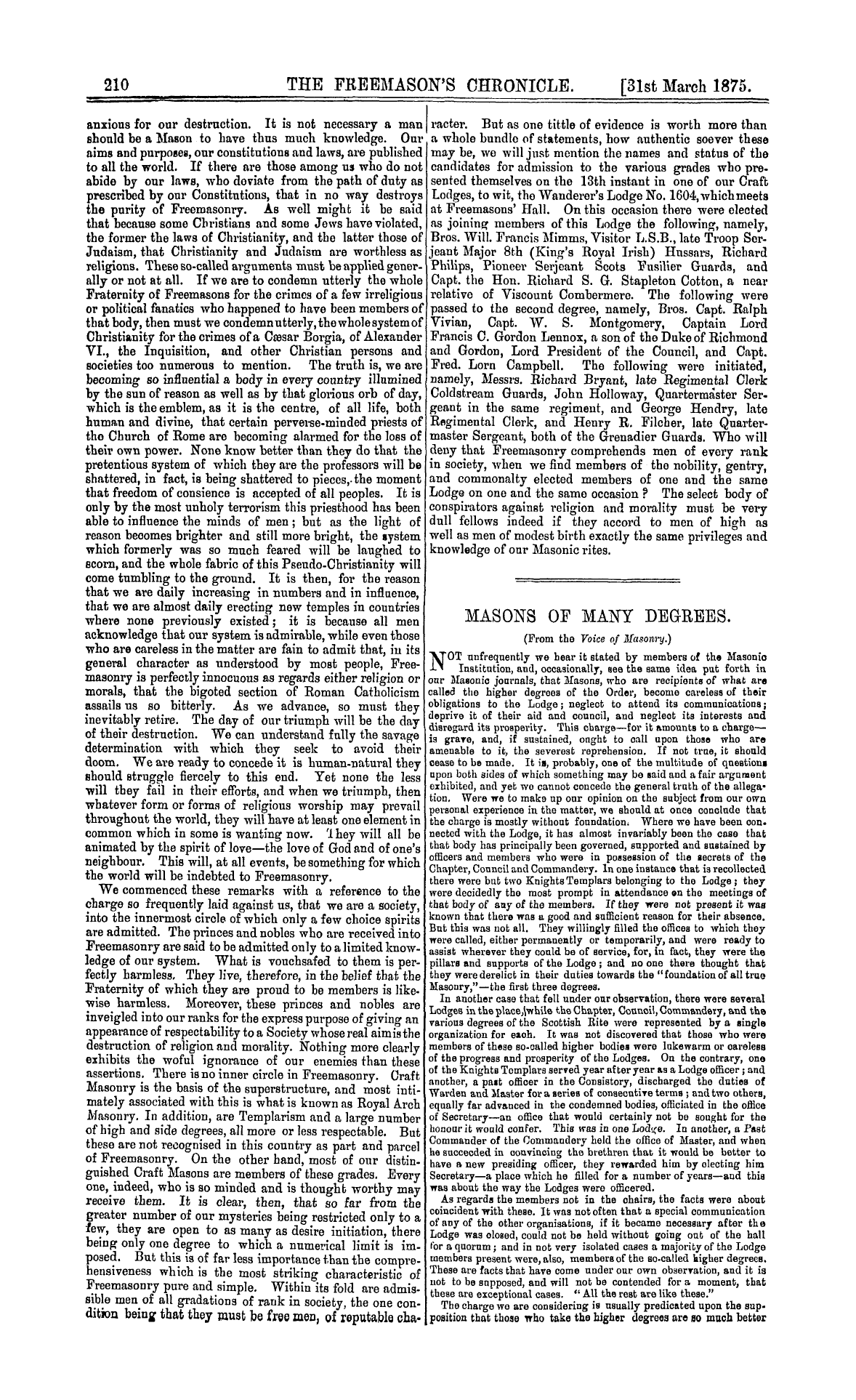 The Freemason's Chronicle: 1877-03-31 - Masons Of Many Degrees