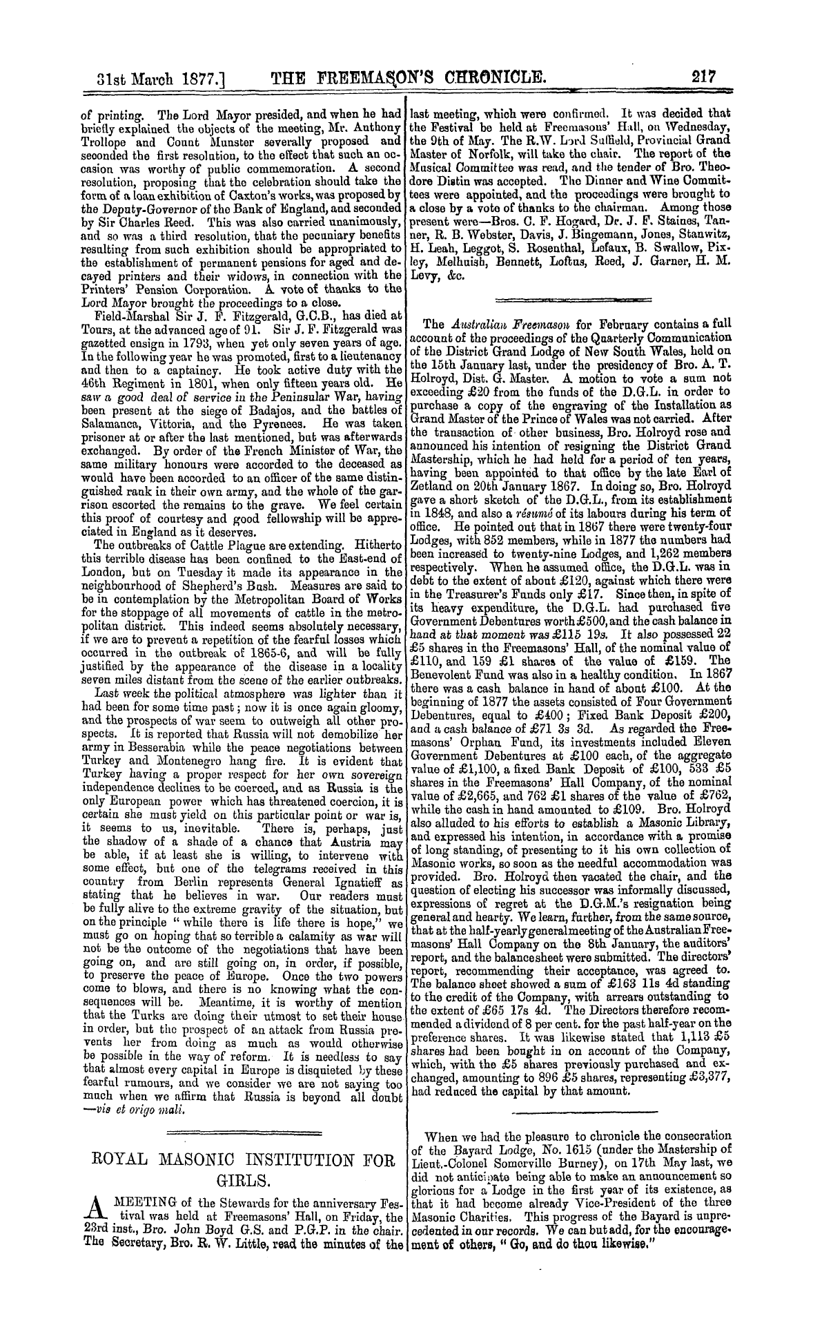 The Freemason's Chronicle: 1877-03-31 - Royal Masonic Institution For Girls.