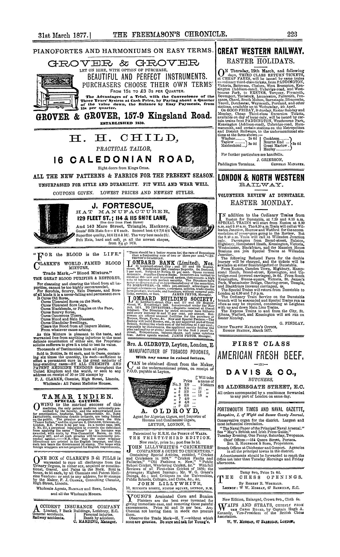 The Freemason's Chronicle: 1877-03-31 - Ad01501