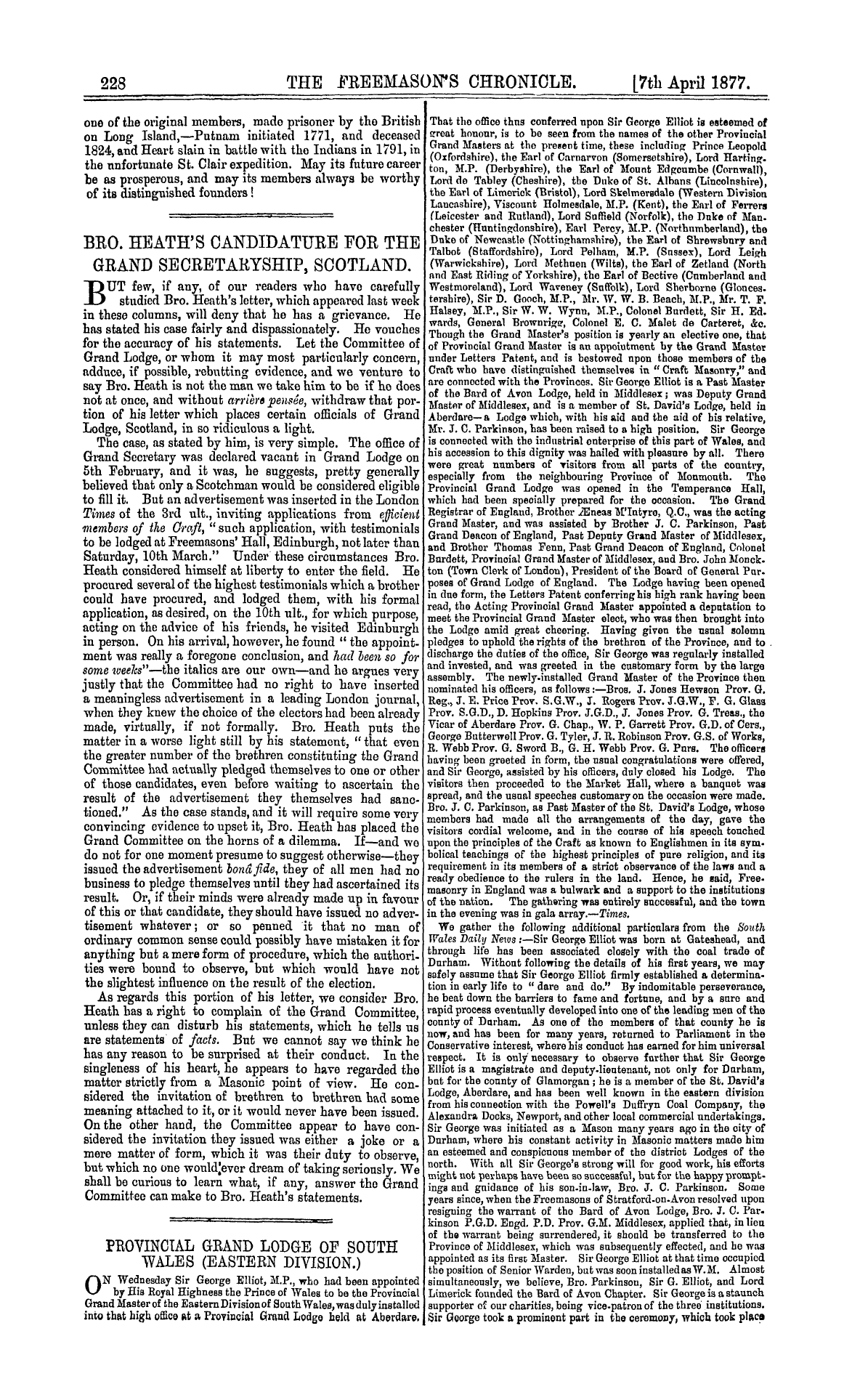 The Freemason's Chronicle: 1877-04-07 - The History Of American Union Lodge, No. 1, Ohio.