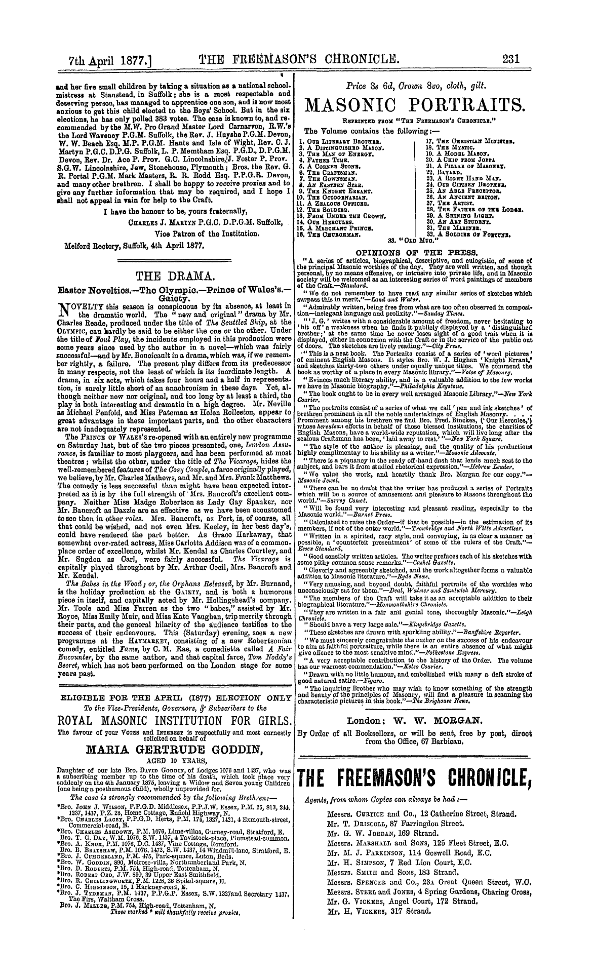 The Freemason's Chronicle: 1877-04-07 - Ad00703