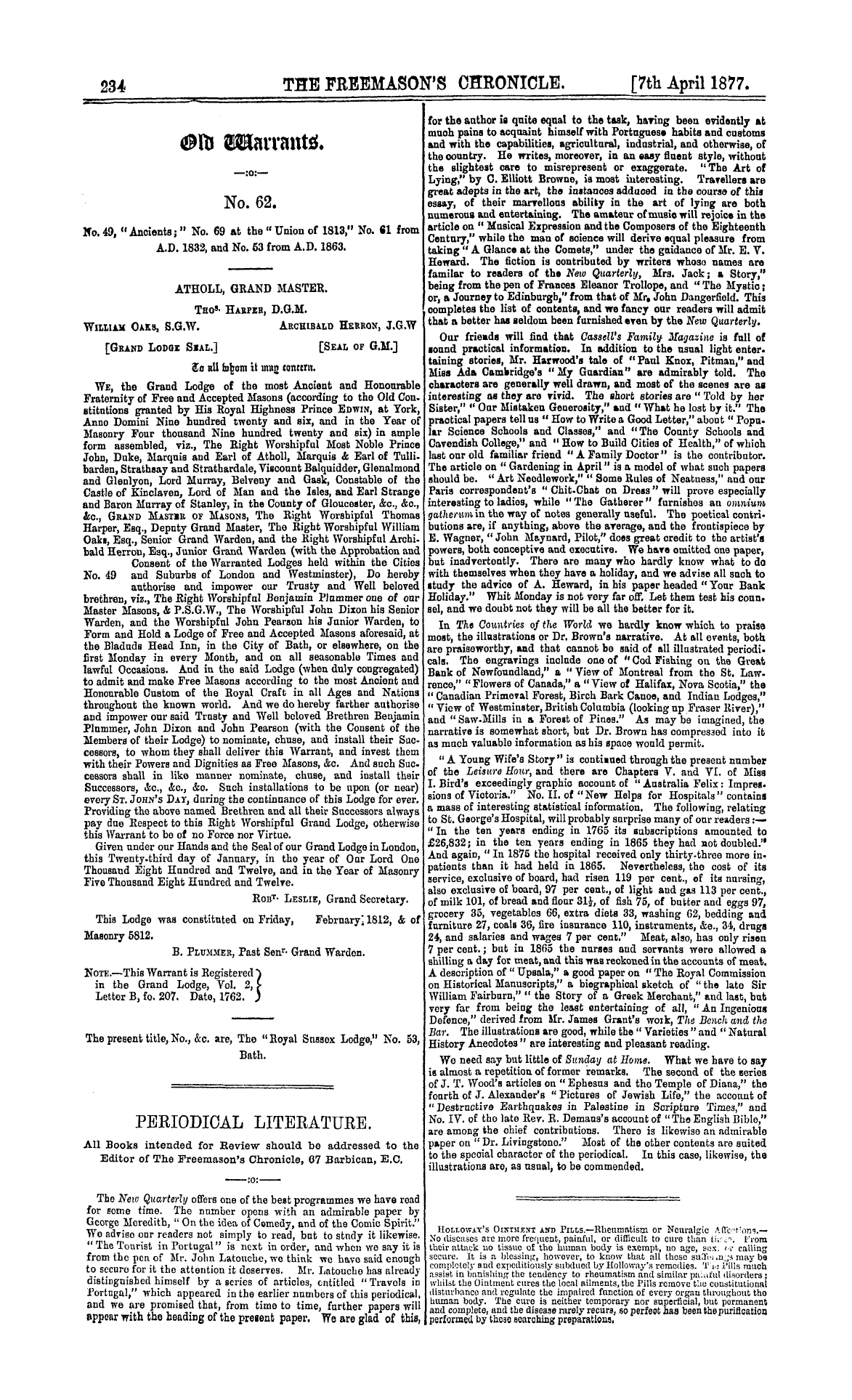 The Freemason's Chronicle: 1877-04-07 - Periodical Literature