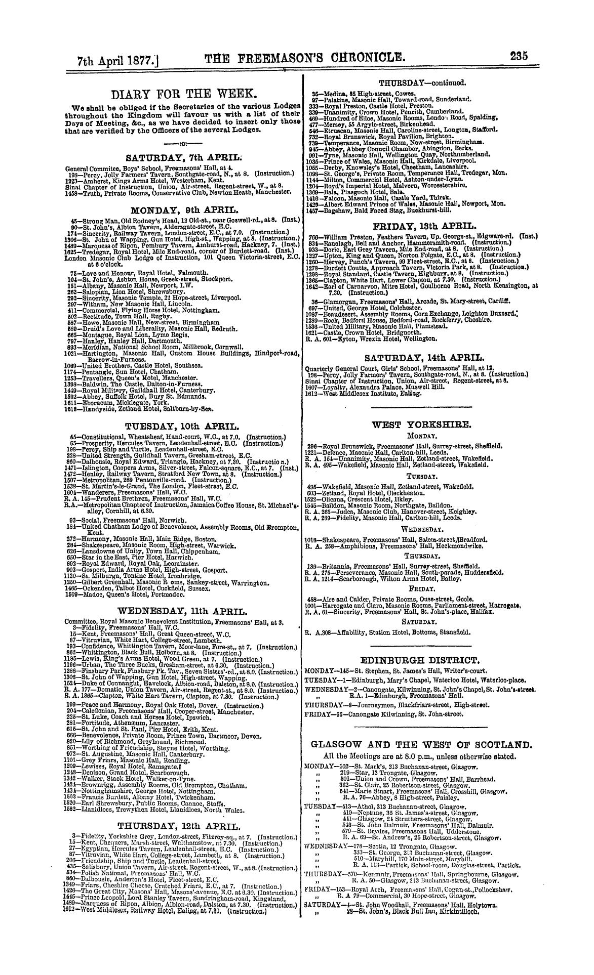 The Freemason's Chronicle: 1877-04-07 - West Yorkshire