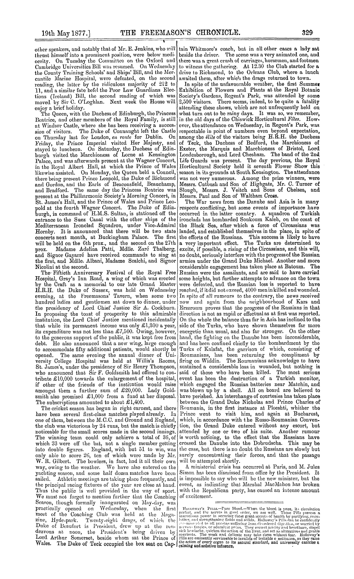 The Freemason's Chronicle: 1877-05-19 - Notices Of Meetings.