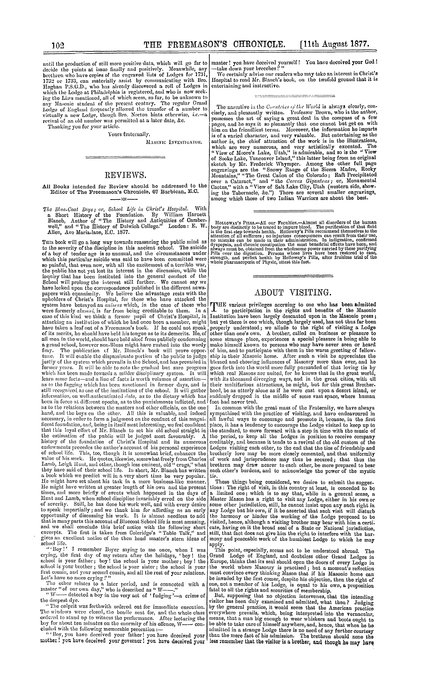 The Freemason's Chronicle: 1877-08-11 - Correspondence