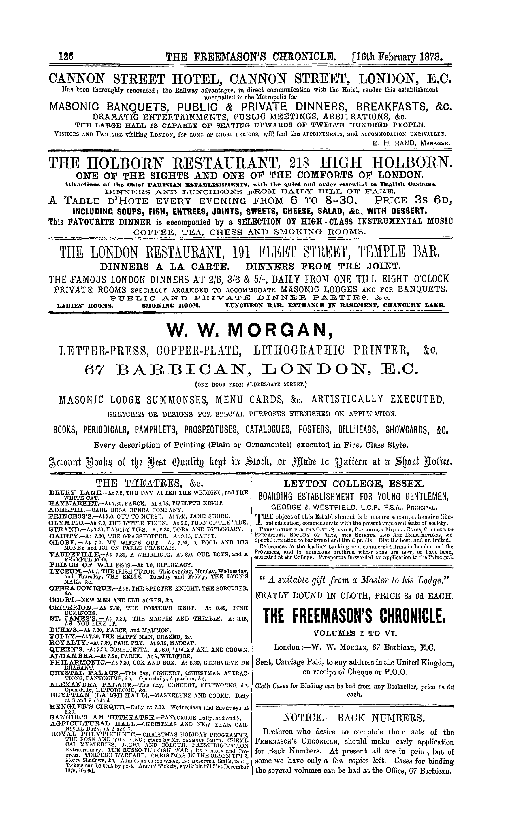 The Freemason's Chronicle: 1878-02-16 - Ad01401