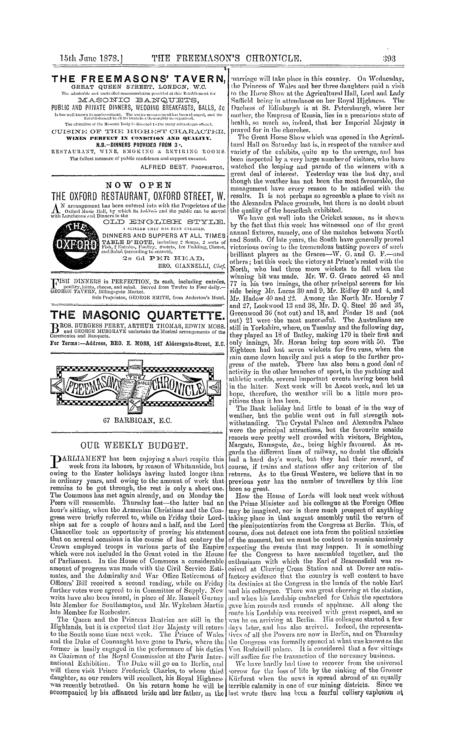 The Freemason's Chronicle: 1878-06-15: 9