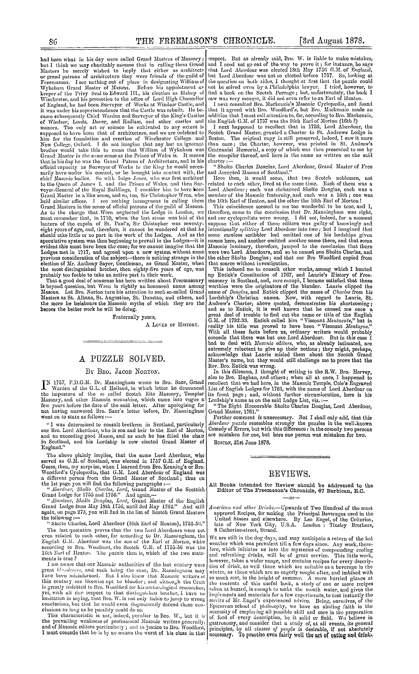 The Freemason's Chronicle: 1878-08-03: 6
