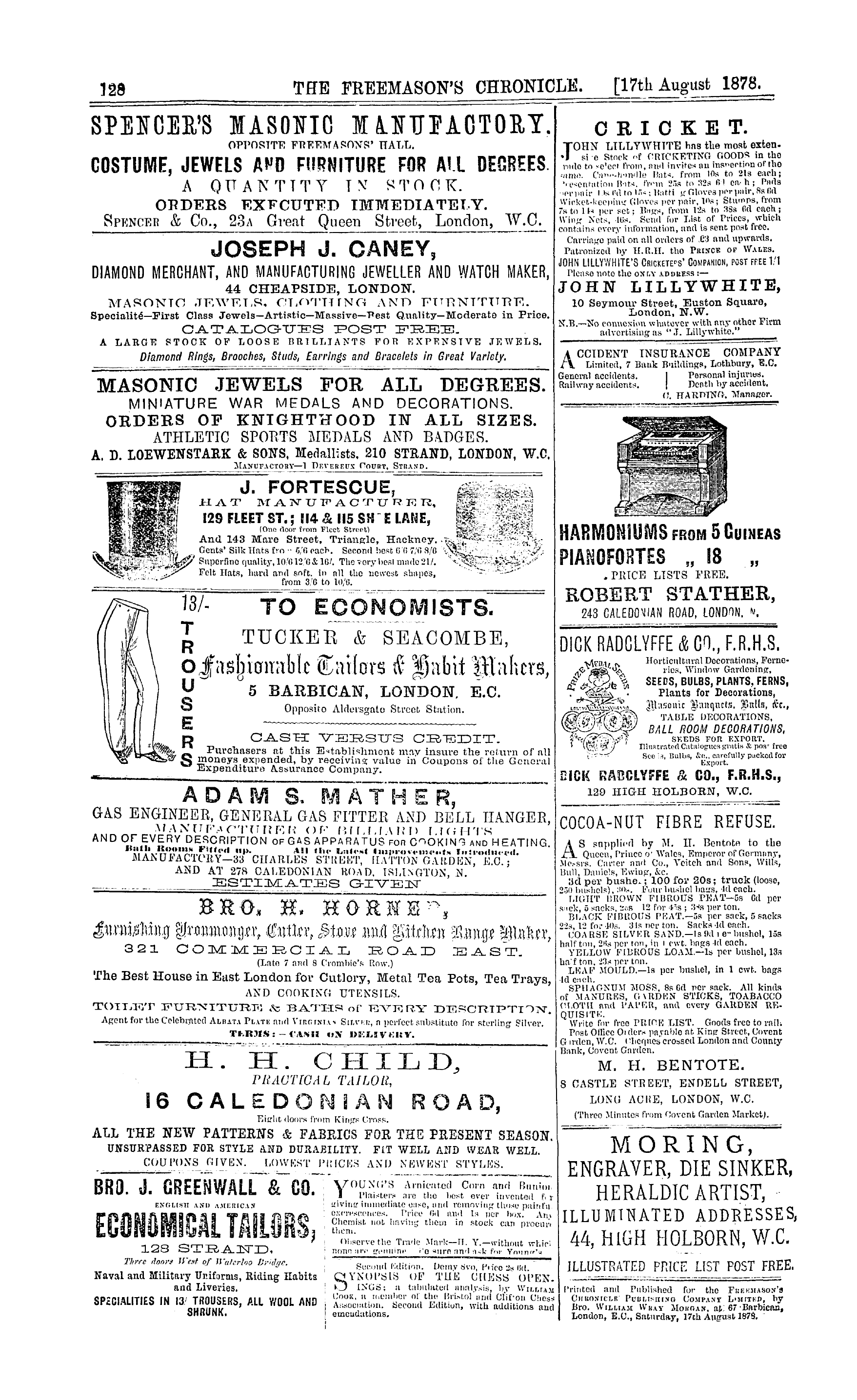 The Freemason's Chronicle: 1878-08-17 - Ad01605