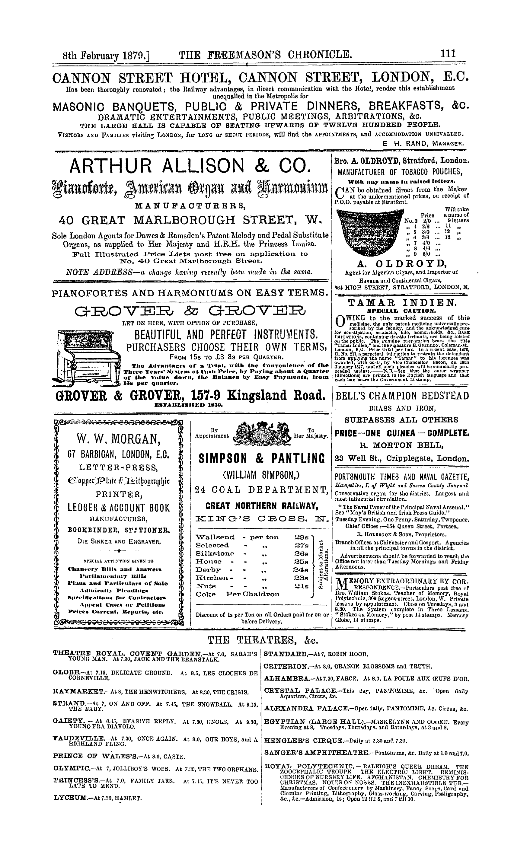 The Freemason's Chronicle: 1879-02-08 - Ad01504