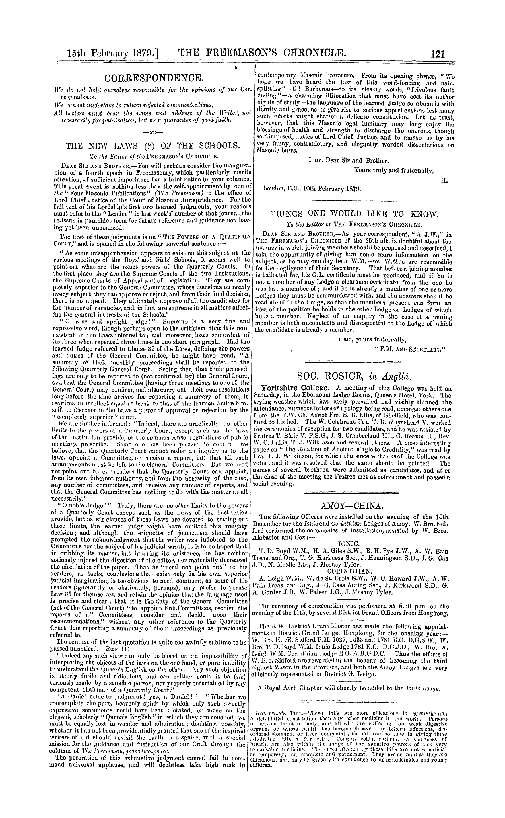 The Freemason's Chronicle: 1879-02-15: 9