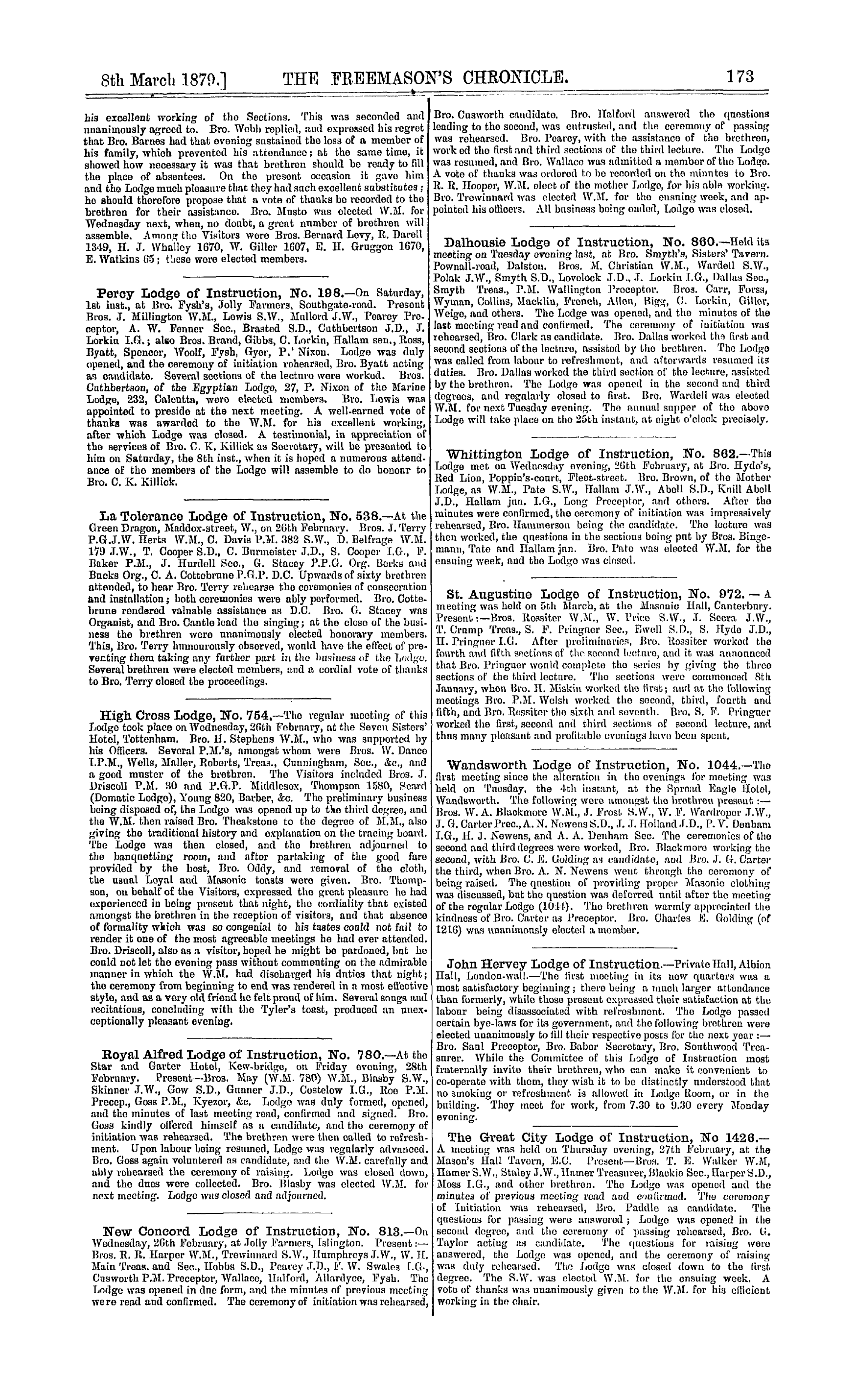 The Freemason's Chronicle: 1879-03-08 - Notices Of Meetings.