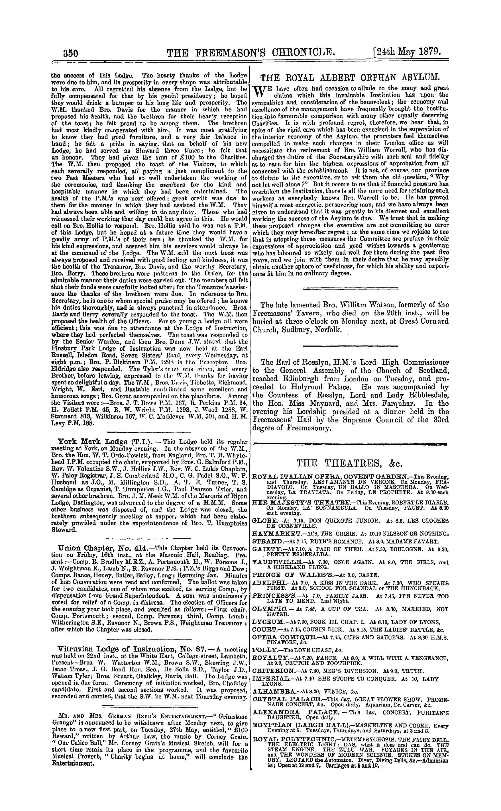 The Freemason's Chronicle: 1879-05-24 - Notices Of Meetings