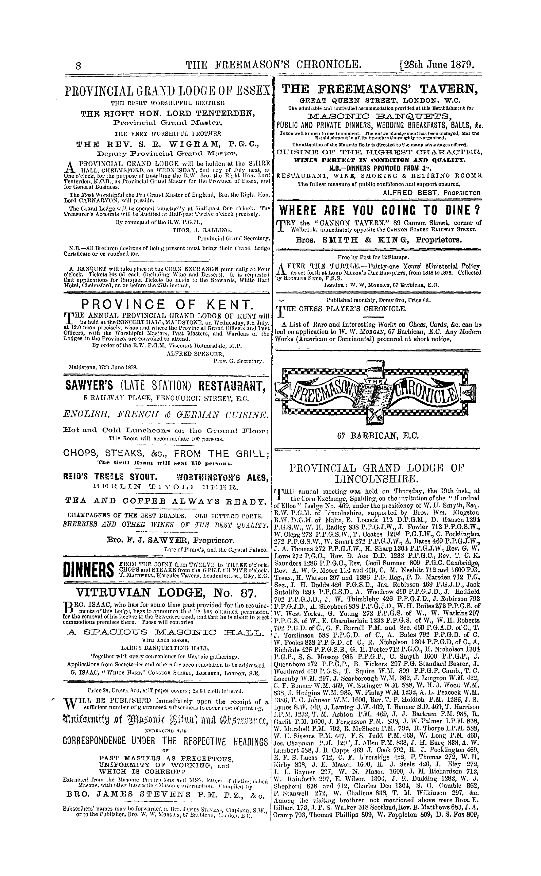 The Freemason's Chronicle: 1879-06-28 - Ad01209