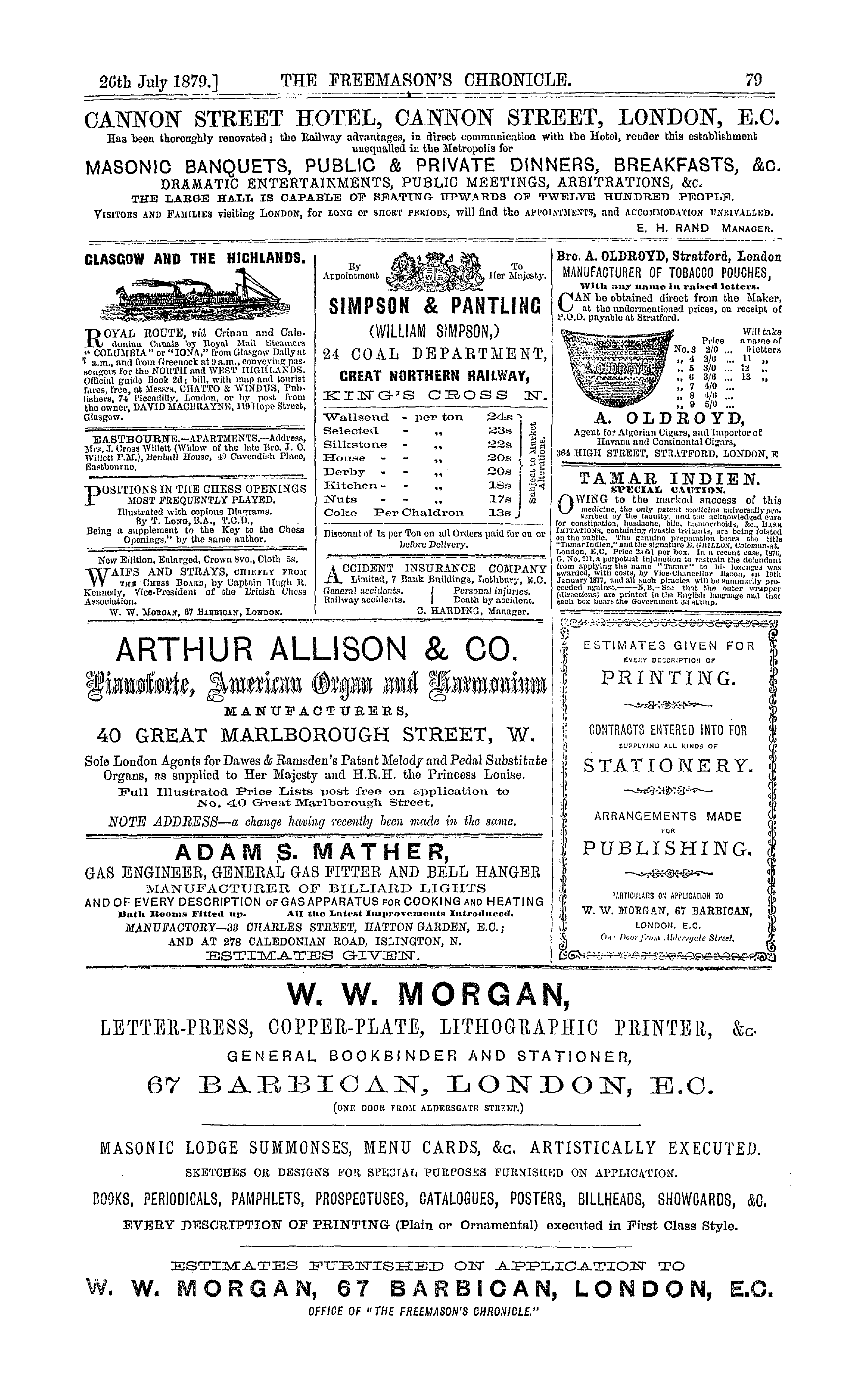 The Freemason's Chronicle: 1879-07-26 - Ad01504