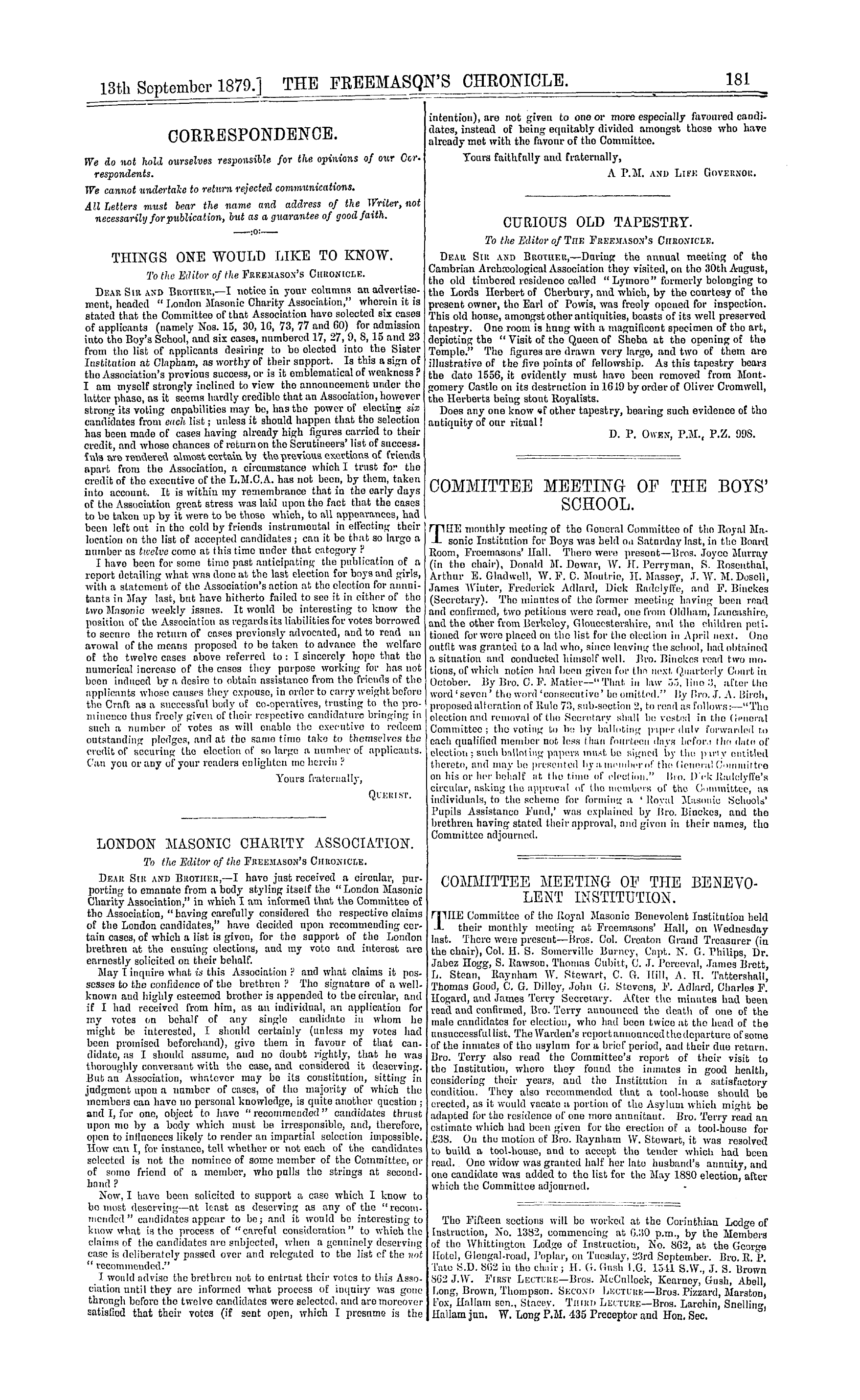 The Freemason's Chronicle: 1879-09-13 - Correspondence