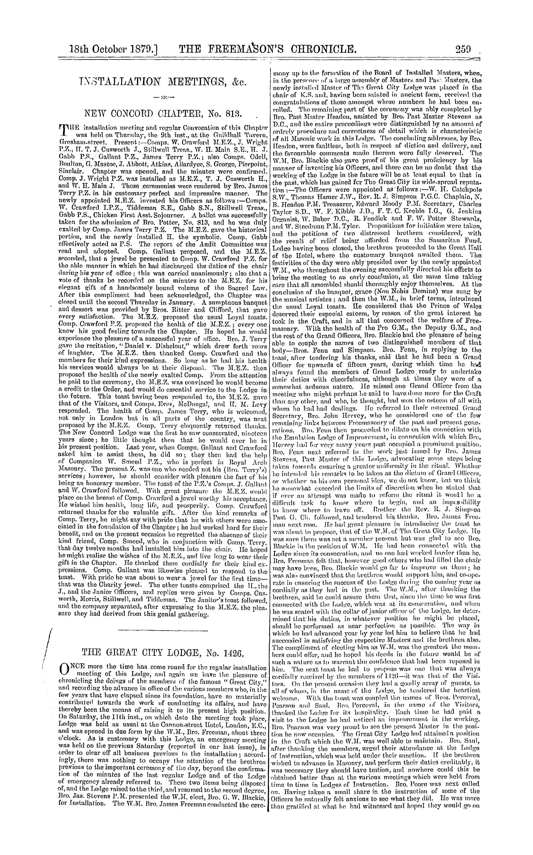 The Freemason's Chronicle: 1879-10-18 - Installation Meetings, &C.