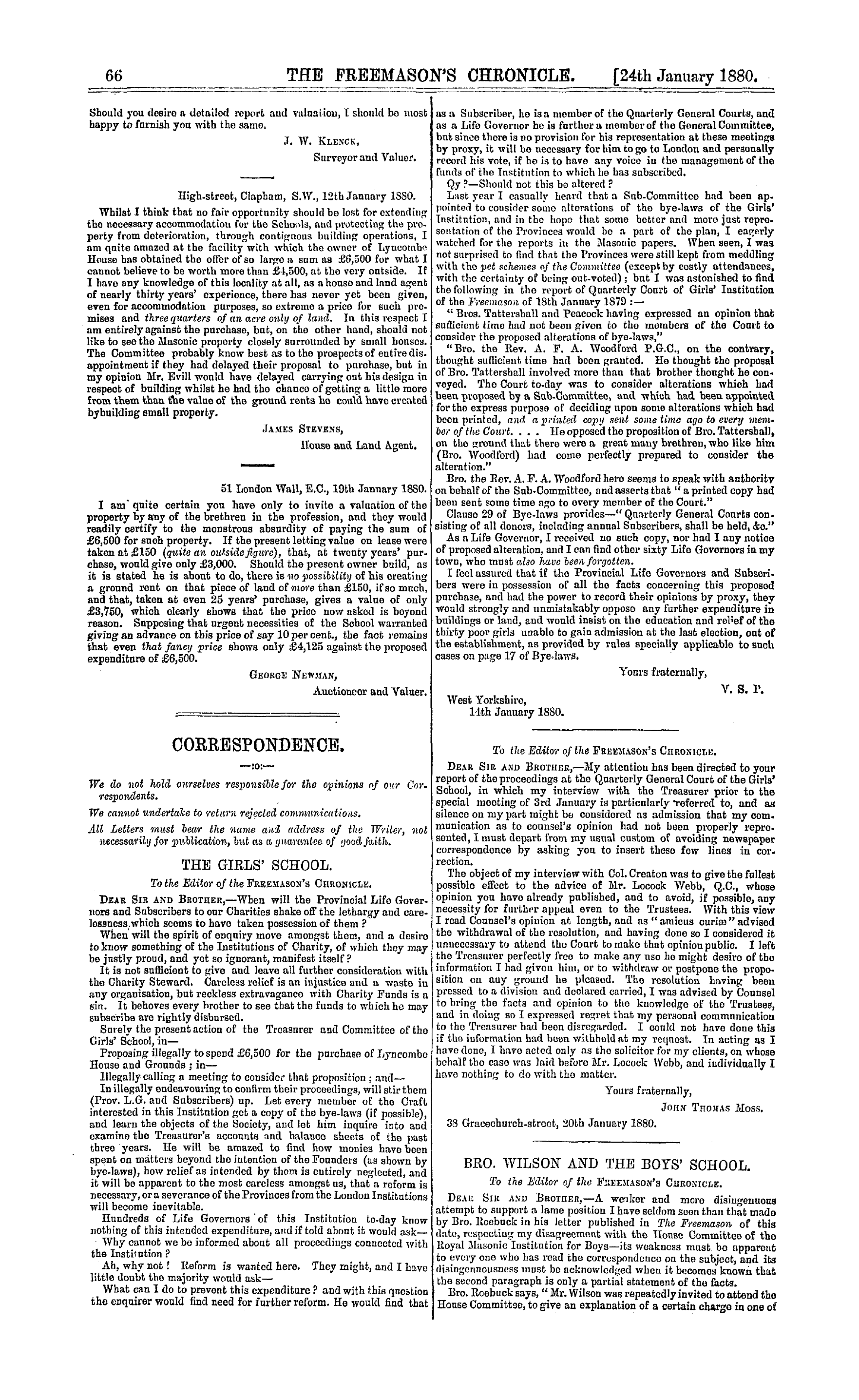 The Freemason's Chronicle: 1880-01-24 - Projected Extension Of The Girls' School.