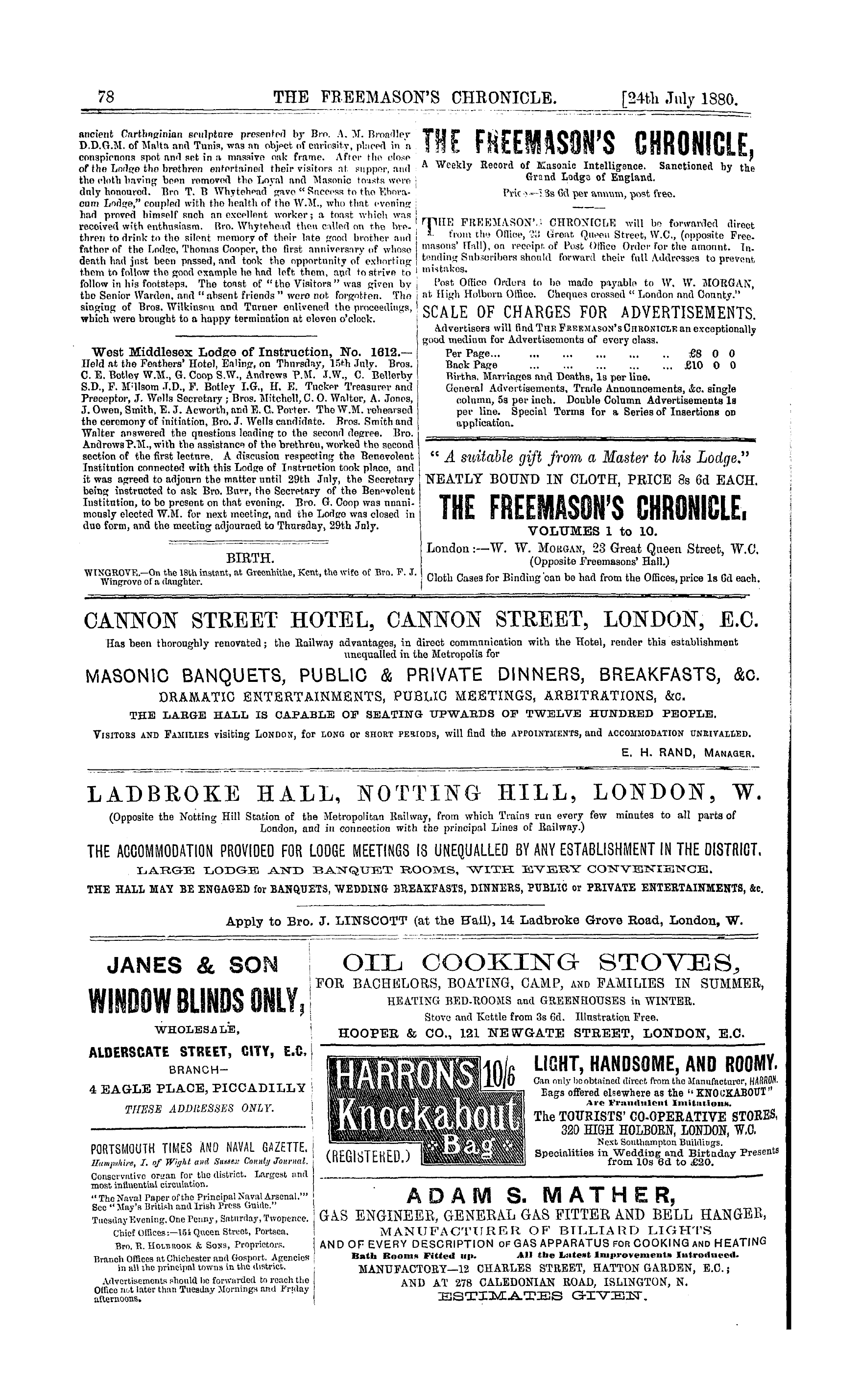 The Freemason's Chronicle: 1880-07-24 - Ad01407