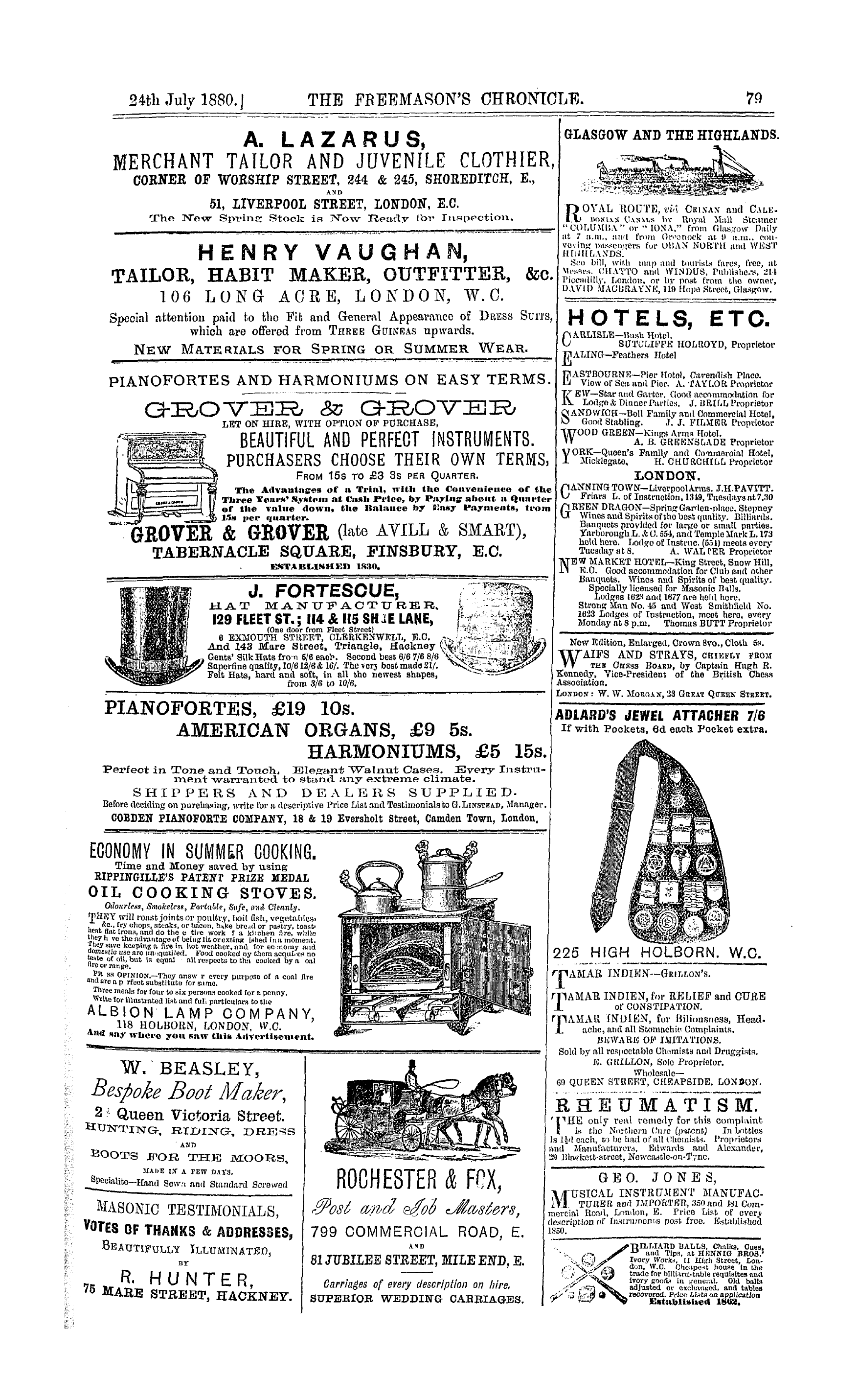 The Freemason's Chronicle: 1880-07-24 - Ad01500